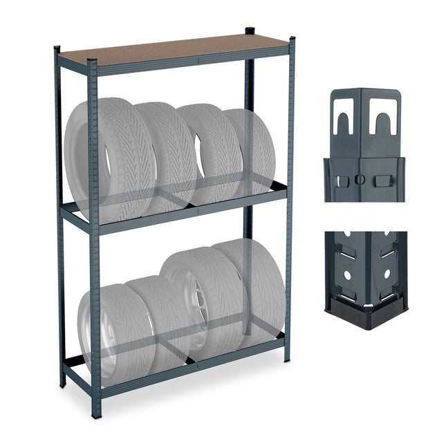 Tyre Rack for 8 Tyres, Adjustable Steel Shelves