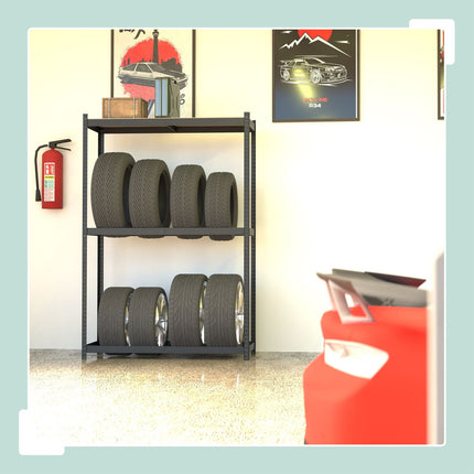 Tyre Rack for 8 Tyres, Adjustable Steel Shelves