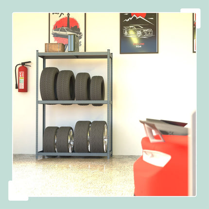 Tyre Rack for 8 Tyres, Adjustable Steel Shelves