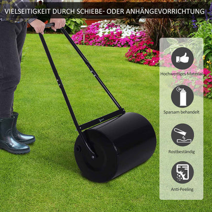 Grass roller 40cm, fillable metal - water/sand, black
