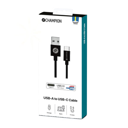 USB-A to USB-C Cable 3m Black