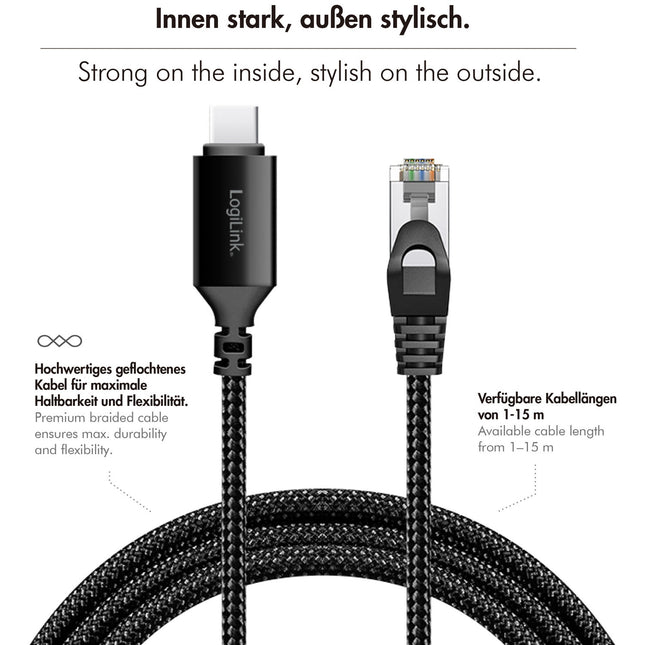 USB-C to RJ45 Ethernet Cable, 1 Gbps, 1m Length