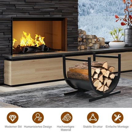 U-Shaped Metal Firewood Rack, 43x37x39.5 cm, Black