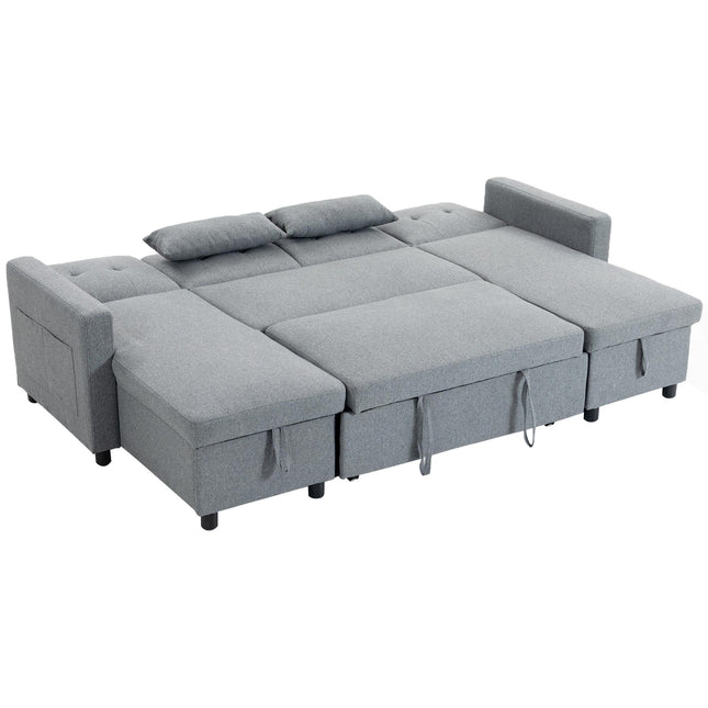 Sofa modułowa w kształcie litery U, rozkładana, 4-osobowa, z miejscem do przechowywania, szara