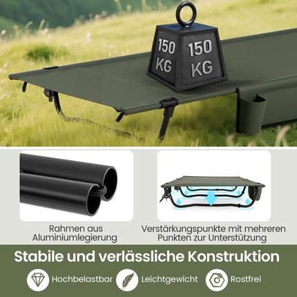 Ultralight Folding Camping Cot with Side Pocket, 150kg Capacity