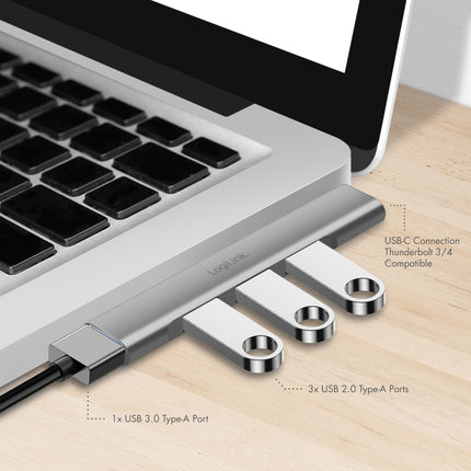 Ultraslim 4-port USB-C hub 1 x USB-A3.0, 3 x USB-A2.0