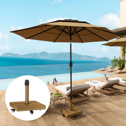 Umbrella Base with Wheels, Wood Look, Metal, Concrete