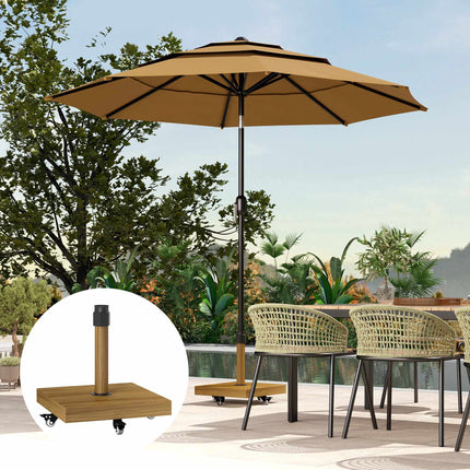 Umbrella Base with Wheels, Wood Look, Metal, Concrete