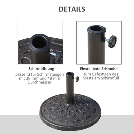 Round resin parasol base, bronze, 14 kg, fits Ø38-48 mm