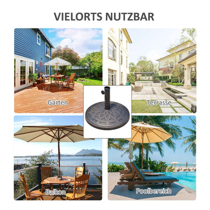 Round resin parasol base, bronze, 14 kg, fits Ø38-48 mm