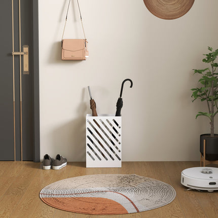 Umbrella stand in white steel with hooks and water tray