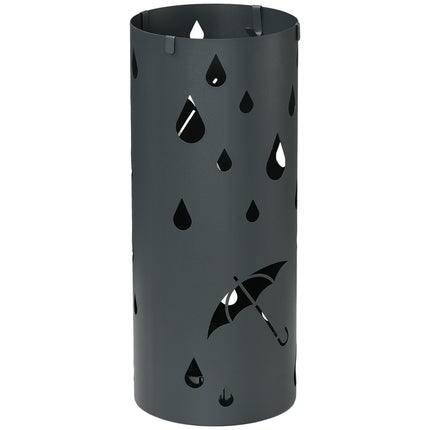 Steel umbrella stand with hooks & drip tray, dark grey