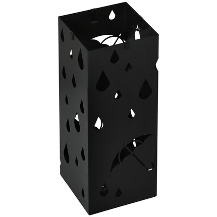Umbrella stand in black steel with hooks and drip tray