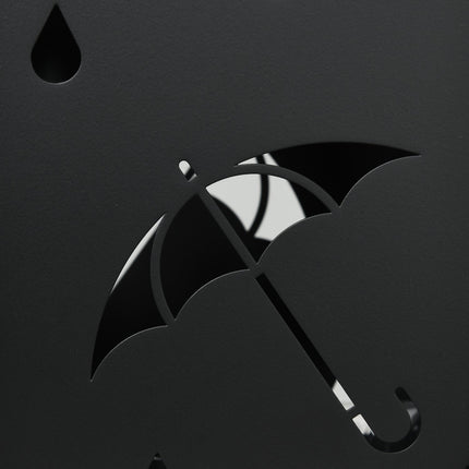 Umbrella stand in black steel with hooks and drip tray