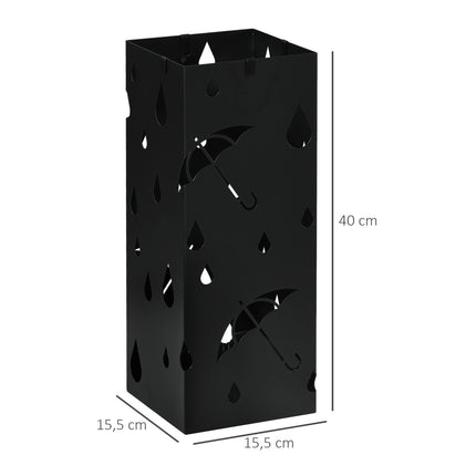 Umbrella stand in black steel with hooks and drip tray