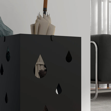 Umbrella stand in black steel with hooks and drip tray
