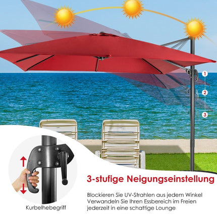 Umbrella with 3 tilt settings for gardens, terraces, cafes, 300 x 300 x 273 cm, wine red