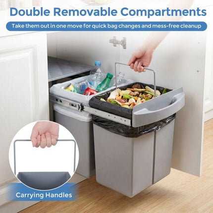 Under-Cabinet Pull-Out Trash Can, 40L 2-Bin, Grey