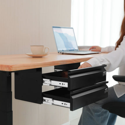Under Desk Drawer, 2-Layer Slide-Out Steel, 16-Inch