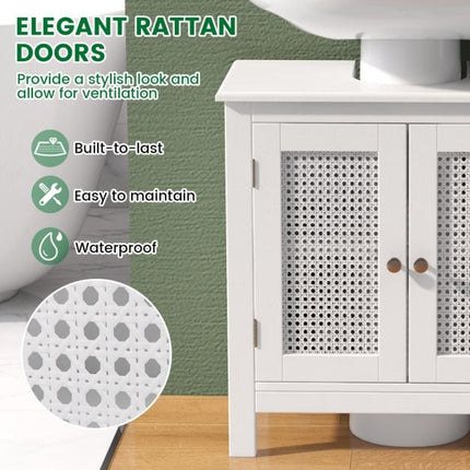 Under Sink Bathroom Cabinet, Rattan Doors, White, 60x30x60 cm