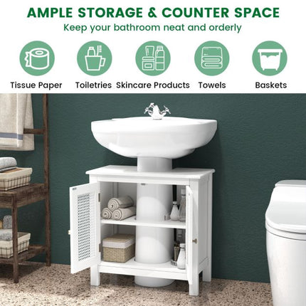 Under Sink Bathroom Cabinet, Rattan Doors, White, 60x30x60 cm