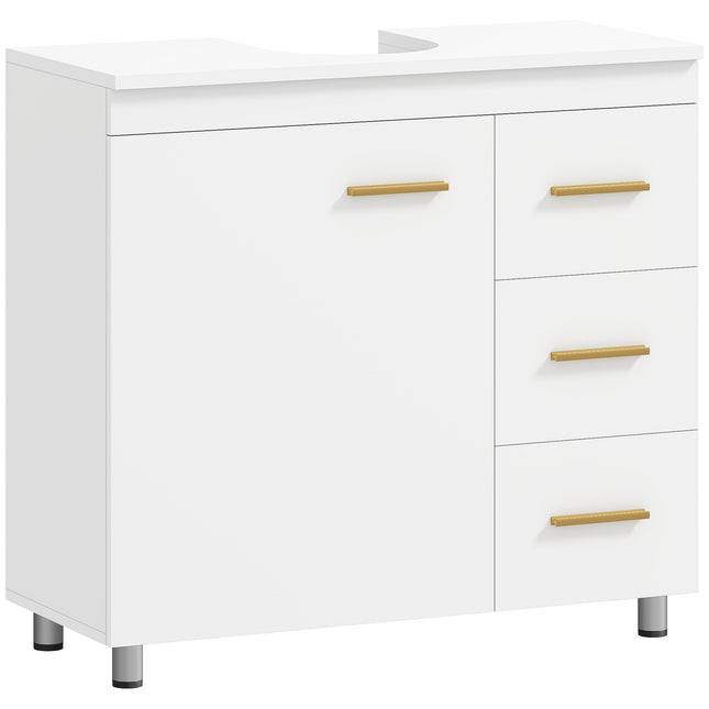Under-Sink Bathroom Cabinet, White MDF, Soft-Close Hinges