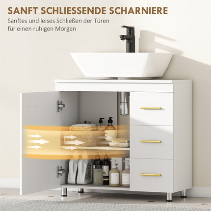 Under-Sink Bathroom Cabinet, White MDF, Soft-Close Hinges