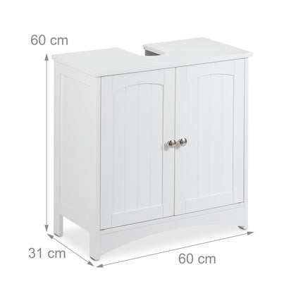 Under Sink Bathroom Cabinet with Doors, White MDF