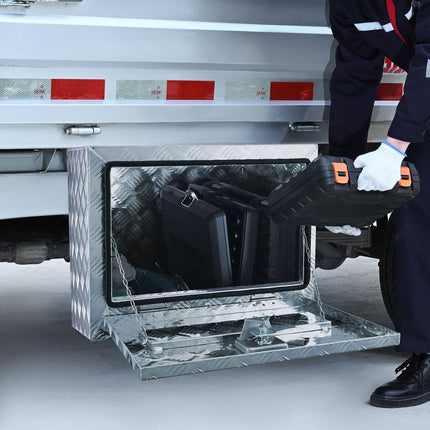Underbody Aluminum Diamond Plate Tool Box, Lock, 24x14x16 in