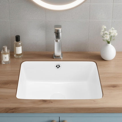Undermount Bathroom Sink, 400 x 305 mm Ceramic, Overflow