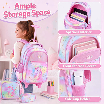 Unicorn 3-Piece Rolling Backpack Set with Lunch Bag & Case