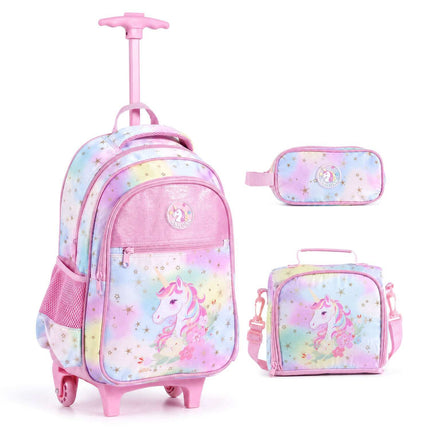 Unicorn 3-Piece Rolling Backpack Set with Lunch Bag & Case