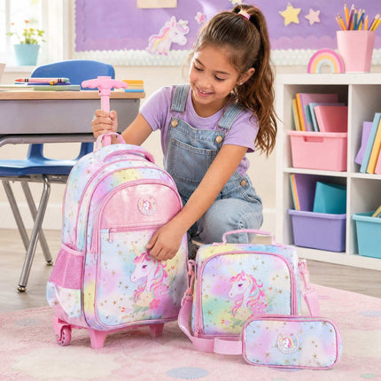 Unicorn 3-Piece Rolling Backpack Set with Lunch Bag & Case