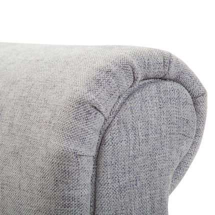 Elegant light gray upholstered bench with rolled sides