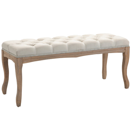 Beige upholstered rubber wood bench - vintage style, 110x40x48Cm