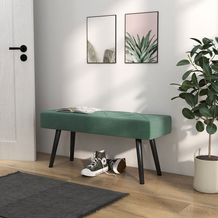 Velvet-covered bench, X-pattern, 100x36x45 cm, green