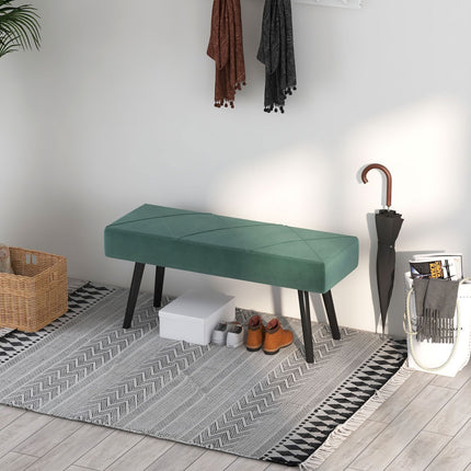 Velvet-covered bench, X-pattern, 100x36x45 cm, green