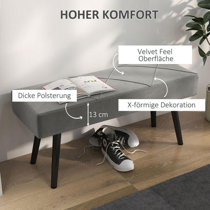 Velvet covered bench - grey, 100x36x45 cm, 120 kg capacity