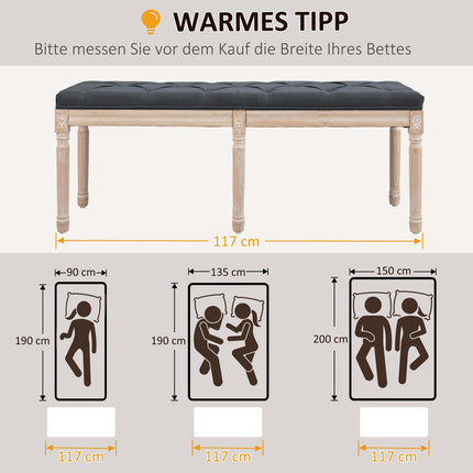 Upholstered dark gray bedroom bench, 120 kg capacity
