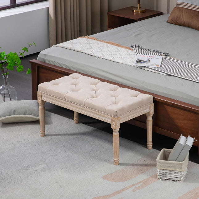 Upholstered vintage bench, linen beige, 120 kg capacity