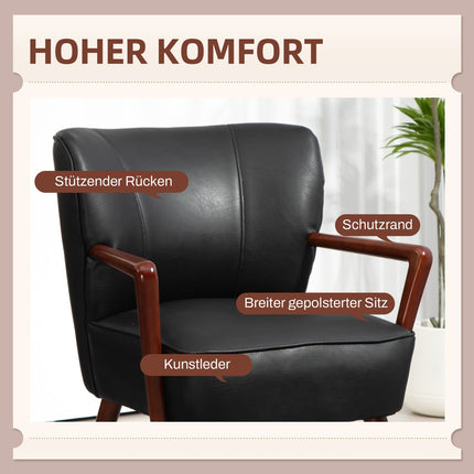 Upholstered chair in artificial leather, upholstered with armrests