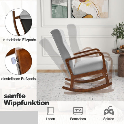 Upholstered Rocking Chair with Stool & Cushions Rocking Chair with Wooden Frame Gray
