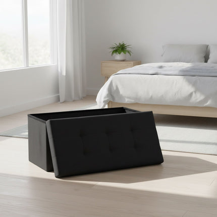 Upholstered Storage Bench, Foldable, Seats Two