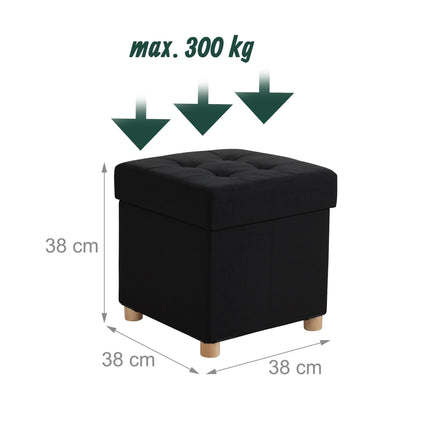 Upholstered Storage Cube with Padded Seat and Wooden Legs