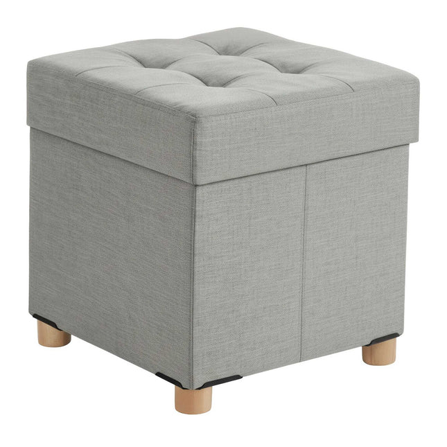 Upholstered Storage Cube with Padded Seat and Wooden Legs