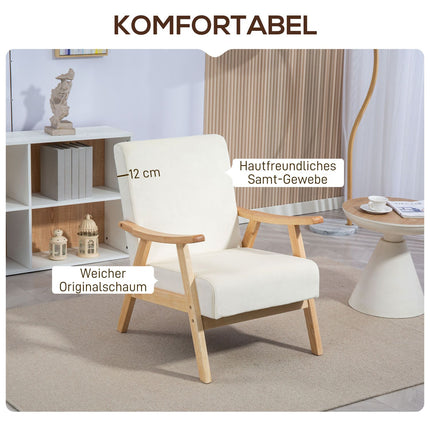 Upholstered armchair, foam filling, rubberwood frame, cream white