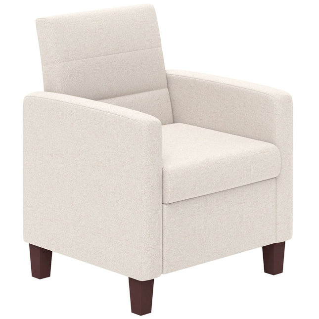 Gestoffeerde fauteuil in linnenlook, schuim, zitkussen, houten frame, crèmewit