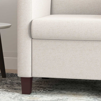 Upholstered armchair in linen look, foam, seat cushion, wooden frame, cream white