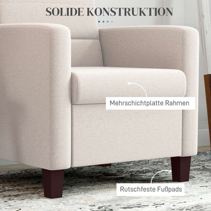 Upholstered armchair in linen look, foam, seat cushion, wooden frame, cream white