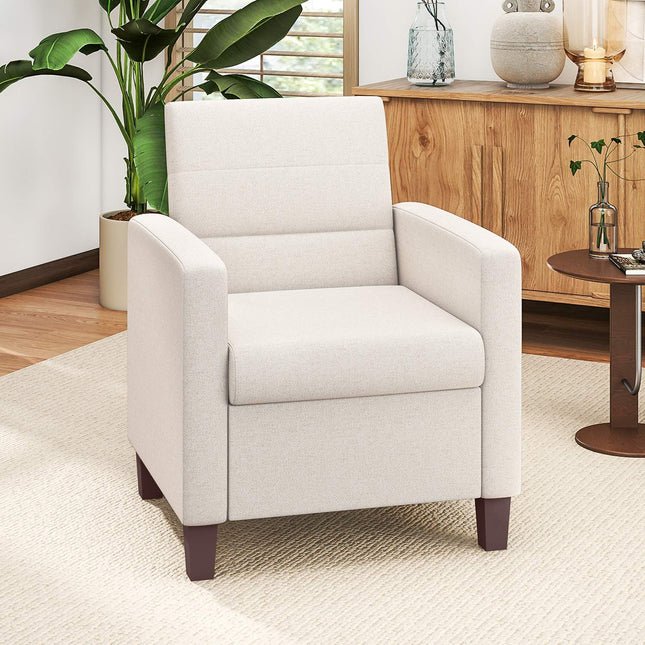 Gestoffeerde fauteuil in linnenlook, schuim, zitkussen, houten frame, crèmewit
